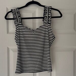 love, Fire Black and White Striped Tank Top